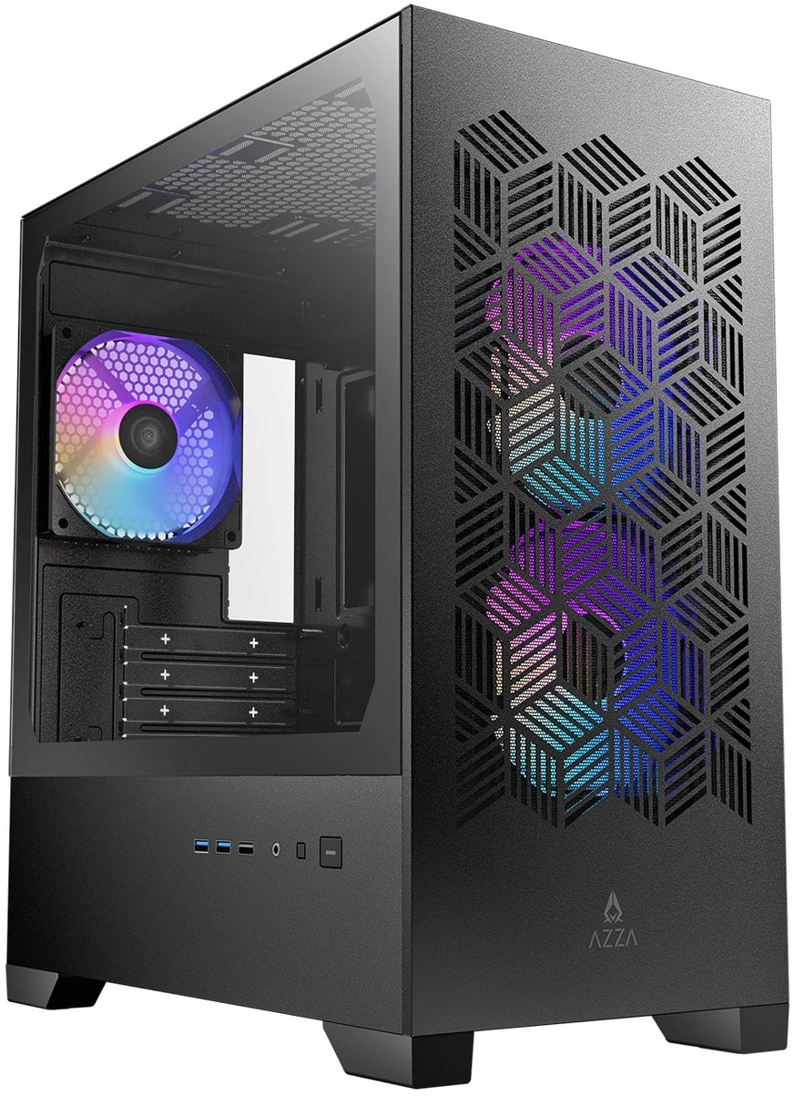 Корпус Azza AEROHEX-M черный без БП mATX 8x120mm 2x140mm 1xUSB2.0 2xUSB3.0 audio bott PSU — фото 1