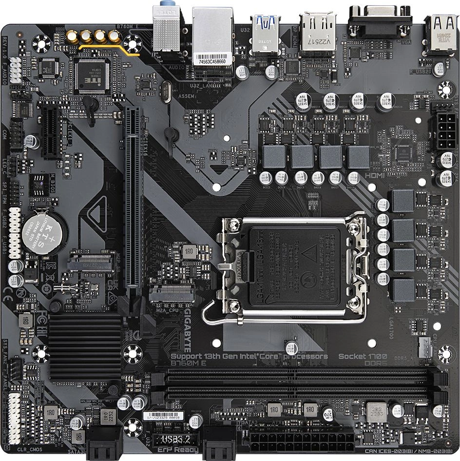 Материнская плата Gigabyte B760M E Soc-1700 Intel B760 2xDDR5 mATX AC`97 8ch(7.1) GbLAN RAID+VGA+HDMI+DP — фото 1