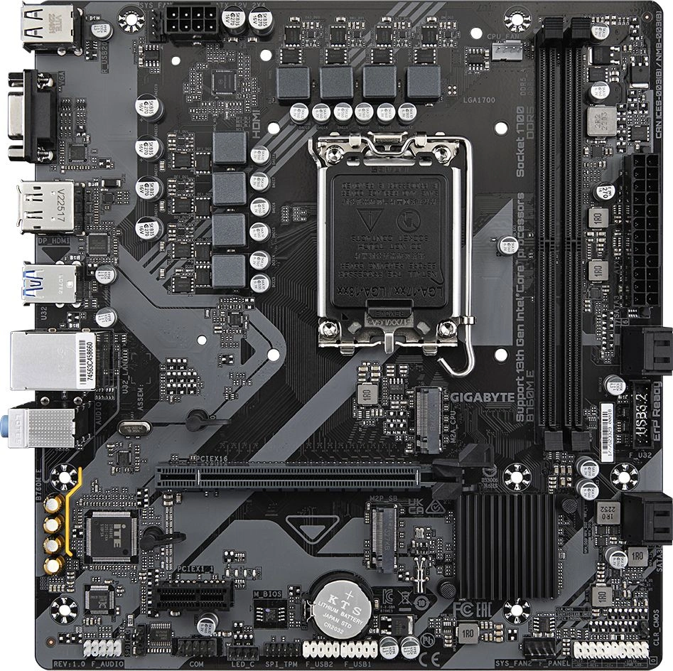 Материнская плата Gigabyte B760M E Soc-1700 Intel B760 2xDDR5 mATX AC`97 8ch(7.1) GbLAN RAID+VGA+HDMI+DP — миниатюра 4