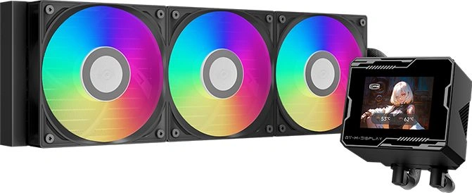 Система водяного охлаждения PcCooler GT360M Display ARGB Soc-AM5/AM4/1200/1700/1851 черный 4-pin 15-33.7dB Al LCD 310W Ret (GT360M-BKAWXX-GL) — фото 1