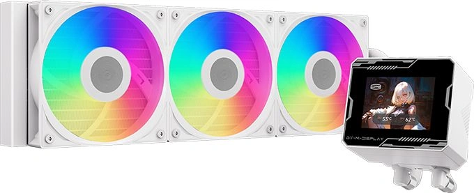 Система водяного охлаждения PcCooler GT360M Display ARGB Soc-AM5/AM4/1200/1700/1851 белый 4-pin 15-33.7dB Al LCD 310W Ret (GT360M-WHAWXX-GL) — фото 1