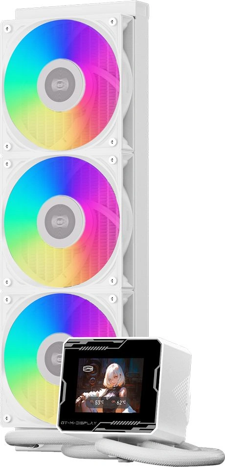 Система водяного охлаждения PcCooler GT360M Display ARGB Soc-AM5/AM4/1200/1700/1851 белый 4-pin 15-33.7dB Al LCD 310W Ret (GT360M-WHAWXX-GL) — миниатюра 6