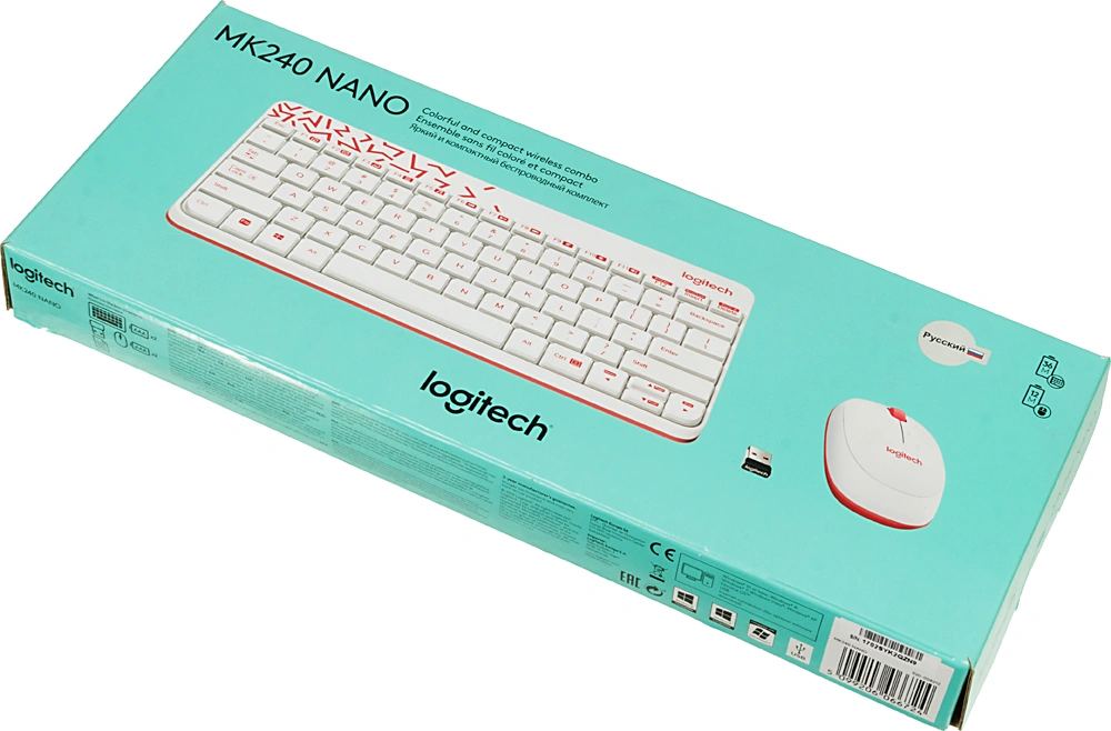 Клавиатура + мышь Logitech MK240 клав:белый/красный мышь:белый/красный USB беспроводная slim Multimedia (920-008160) — миниатюра 2