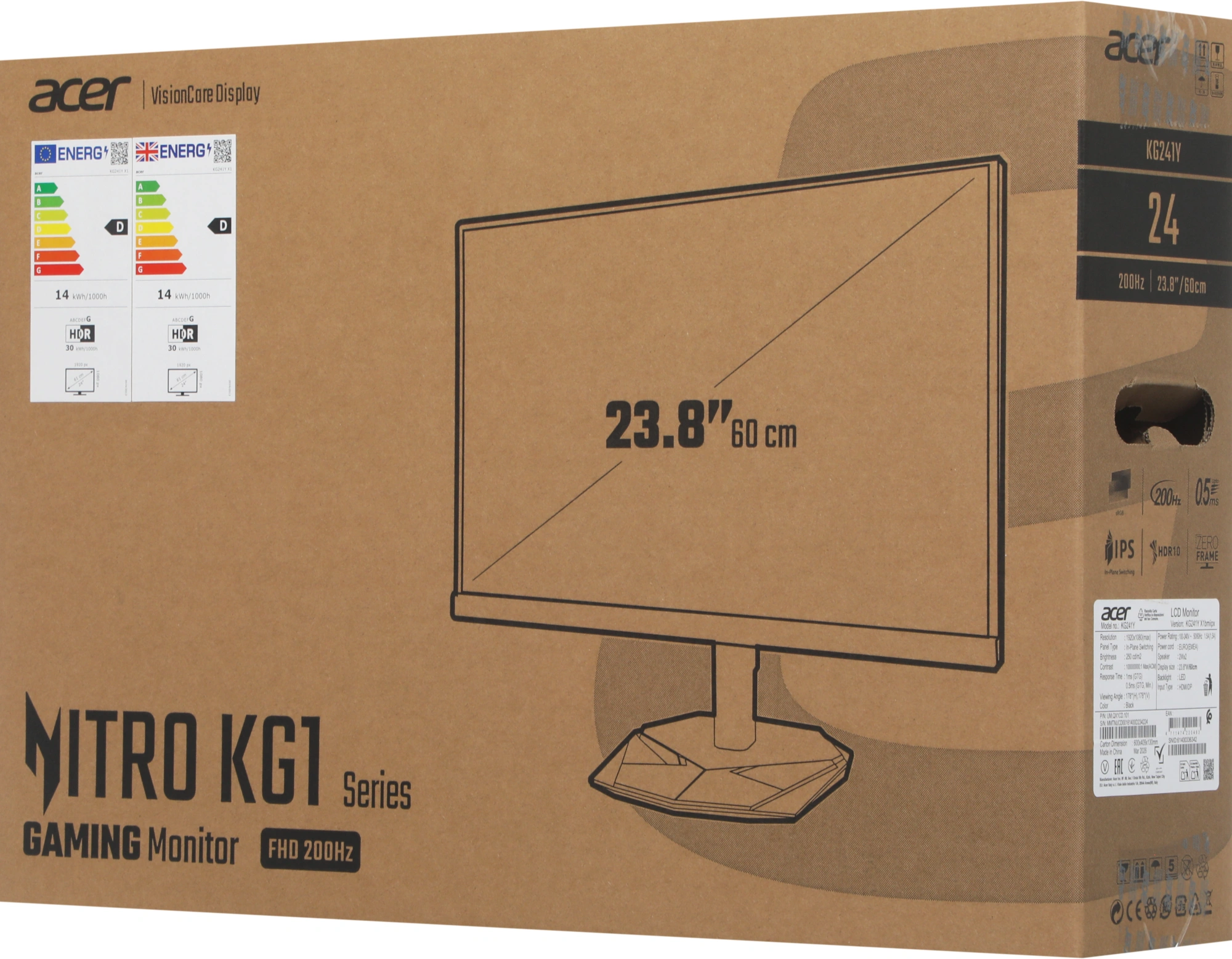 Монитор Acer 23.8" Nitro KG241YX1bmiipx черный IPS LED 0.5ms 16:9 HDMI M/M матовая 250cd 170гр/160гр 1920x1080 200Hz FreeSync Premium DP FHD 3.2кг — миниатюра 5