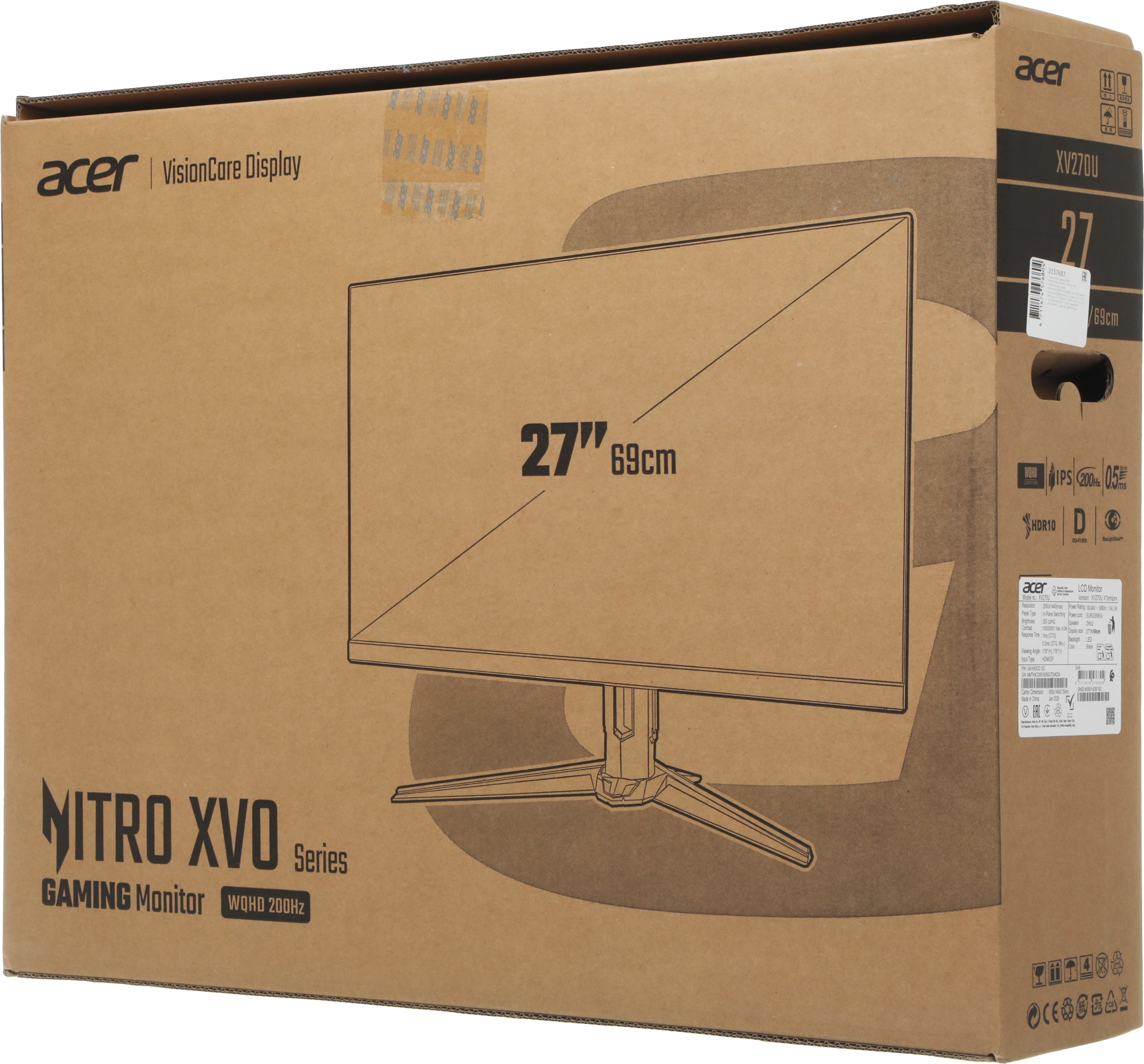 Монитор Acer 27" Nitro XV270UX1bmiiprx черный IPS LED 16:9 HDMI M/M матовая HAS Piv 1000:1 250cd 178гр/178гр 2560x1440 200Hz FreeSync Premium DP 2K 5.03кг — миниатюра 9
