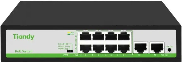 Коммутатор Tiandy TC-P3S010 H/0820/AT/90/V2.0 (L2) 8x100Мбит/с 2x1Гбит/с 8PoE 90W неуправляемый — фото 1