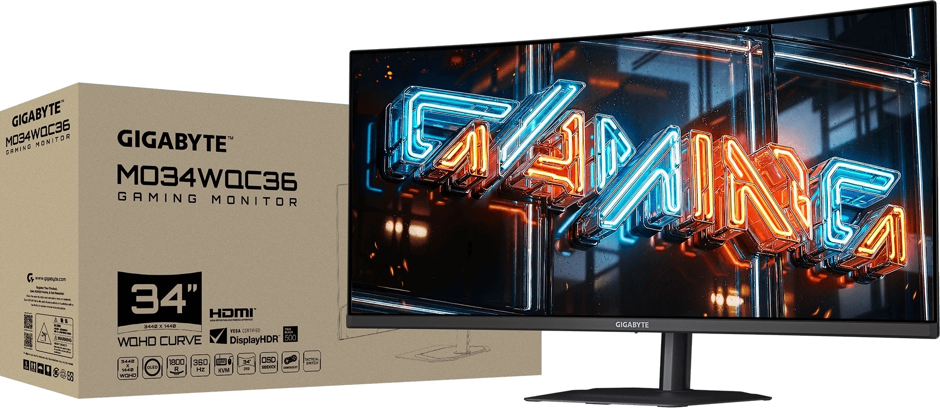 Монитор Gigabyte 34" MO34WQC36 черный OLED LED 21:9 HDMI M/M матовая HAS Piv 300cd 178гр/178гр 3440x1440 360Hz DP UW USB 8.89кг — миниатюра 9