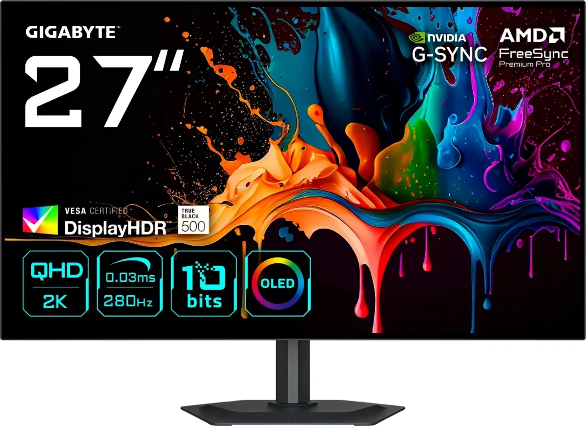 Монитор Gigabyte 27" MO27Q28G черный WOLED LED 16:9 HDMI M/M матовая HAS Piv 1500000:1 335cd 178гр/178гр 2560x1440 280Hz DP Quad 2K (1440p) USB 6кг — фото 1