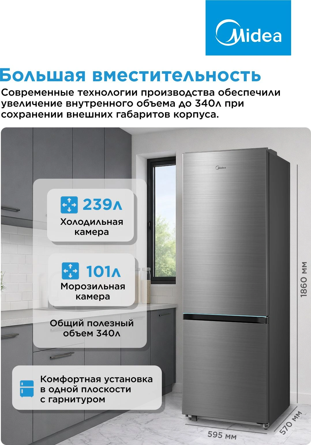 Холодильник Midea MDRB457FGF46ID 2-хкамерн. нержавеющая сталь инвертер — миниатюра 21