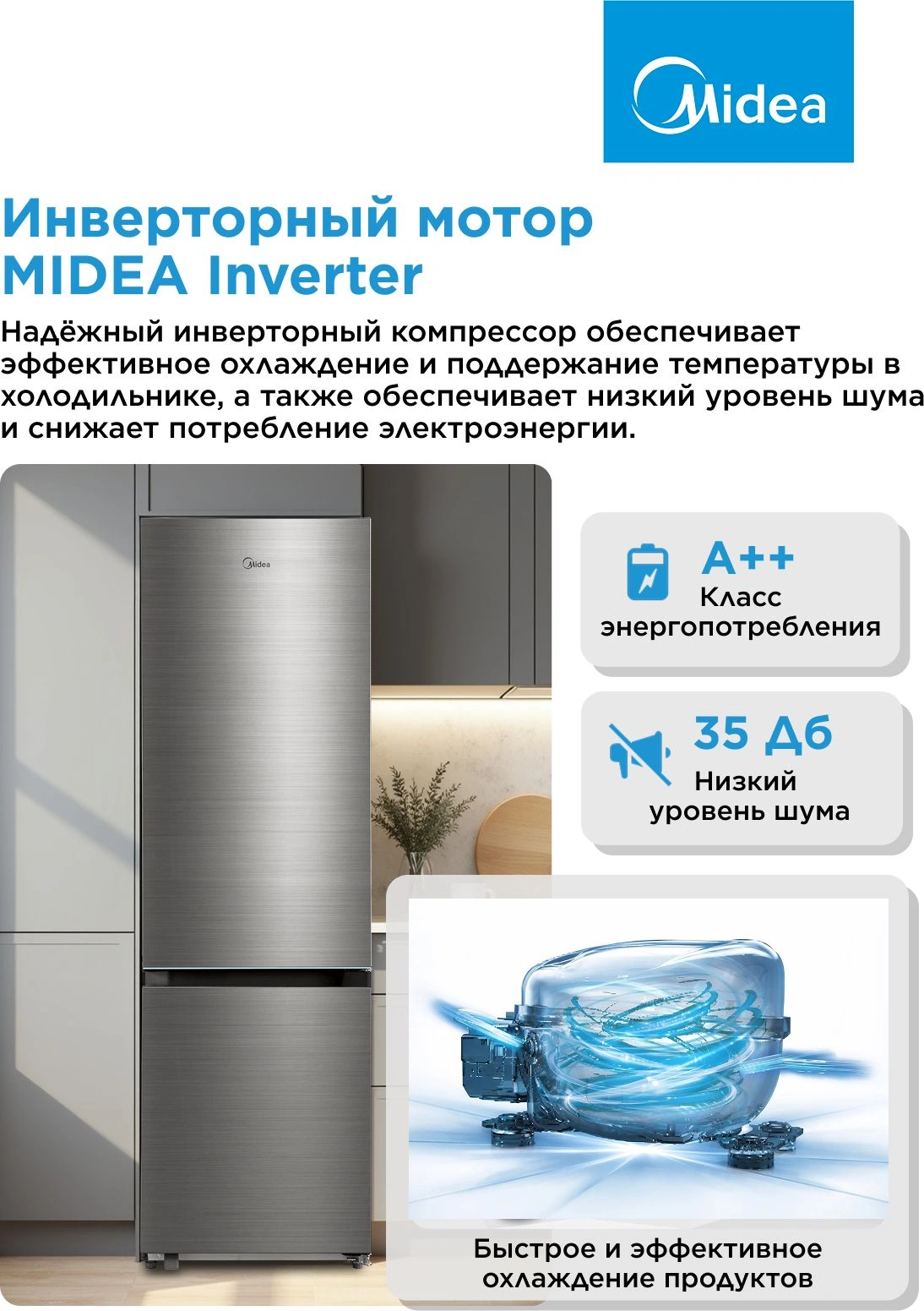 Холодильник Midea MDRB457FGF46ID 2-хкамерн. нержавеющая сталь инвертер — миниатюра 22