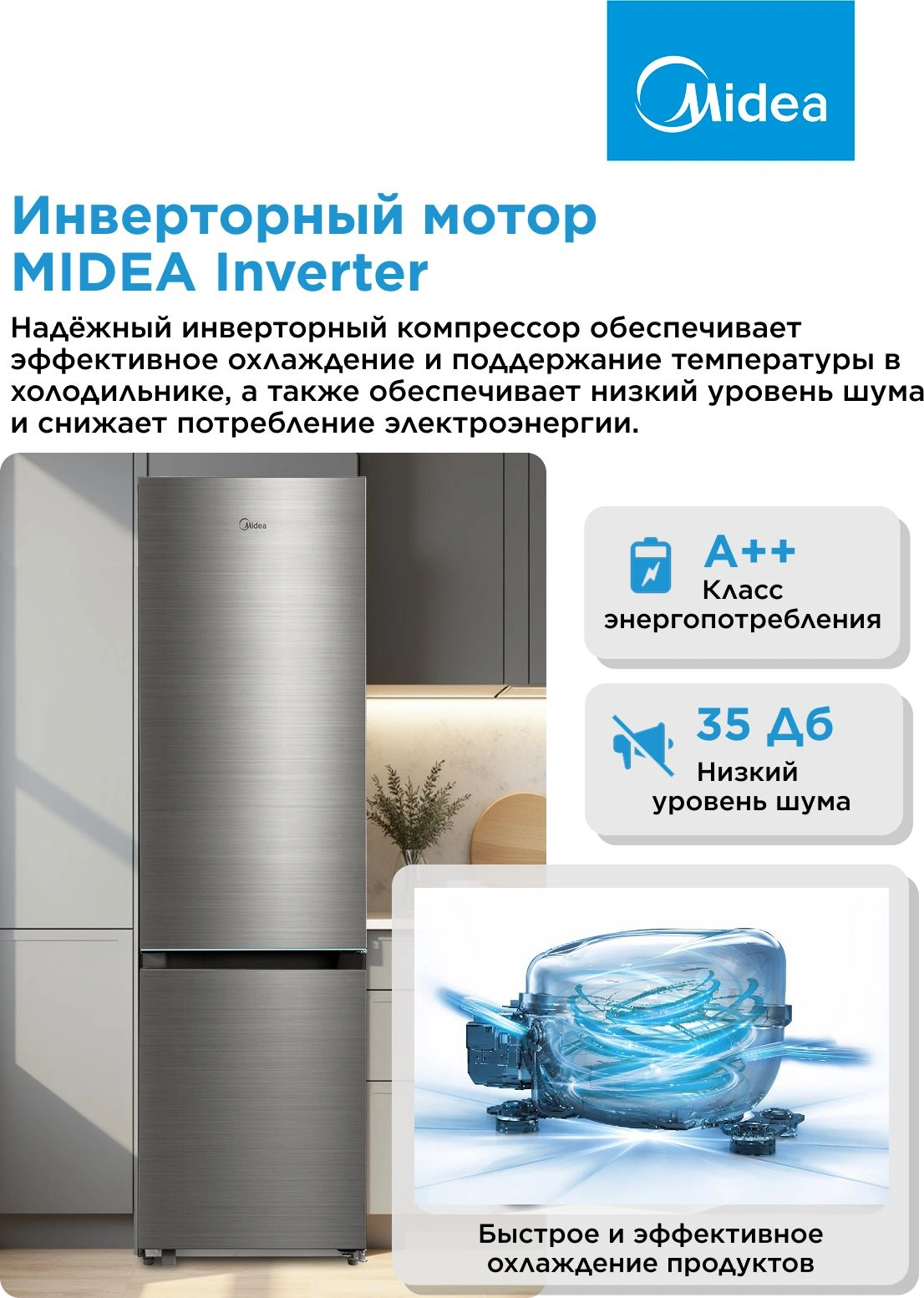 Холодильник Midea MDRB509FGF46ID 2-хкамерн. нержавеющая сталь инвертер — миниатюра 21
