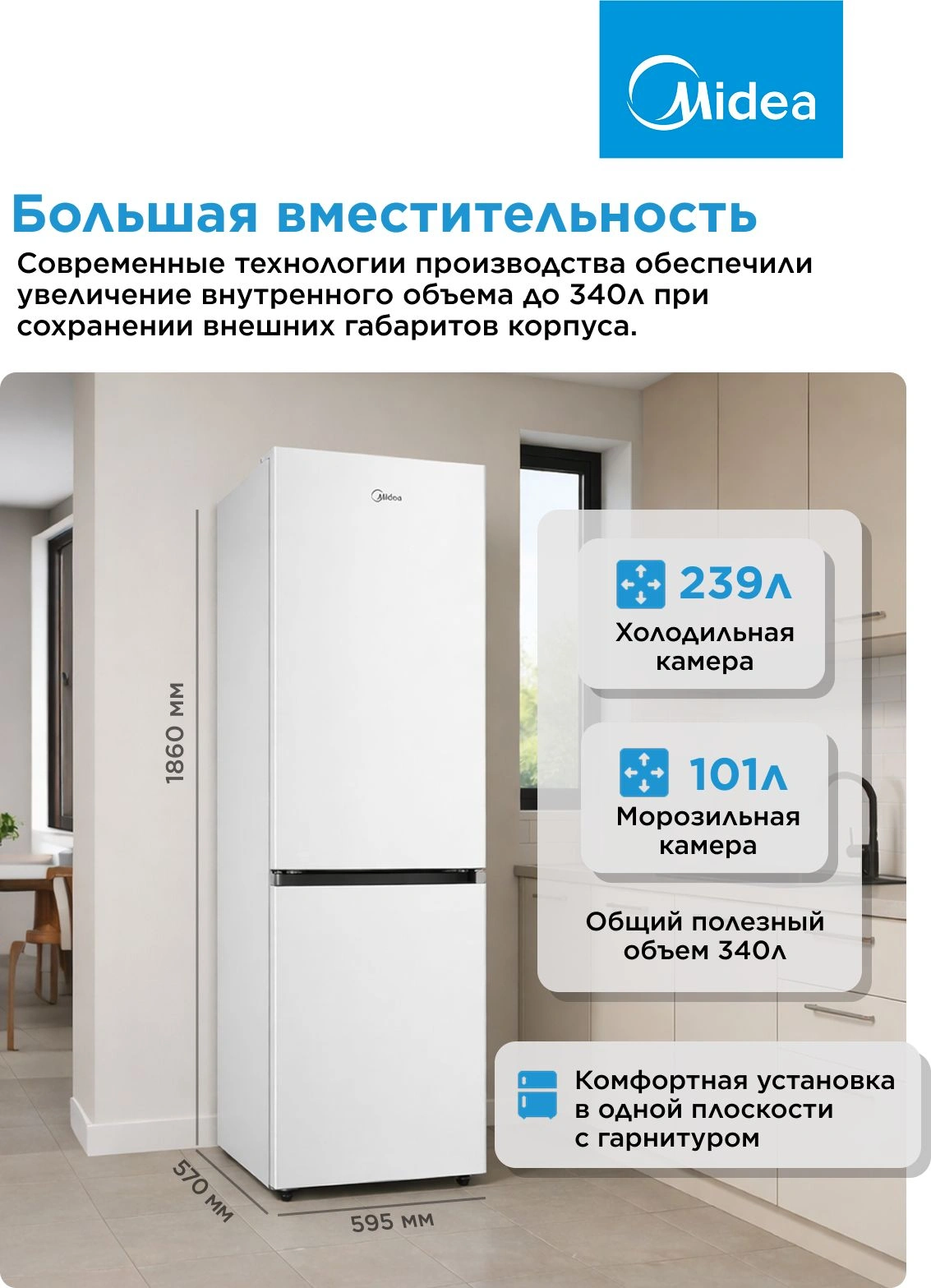 Холодильник Midea MDRB457FGF01ID 2-хкамерн. белый инвертер — миниатюра 21