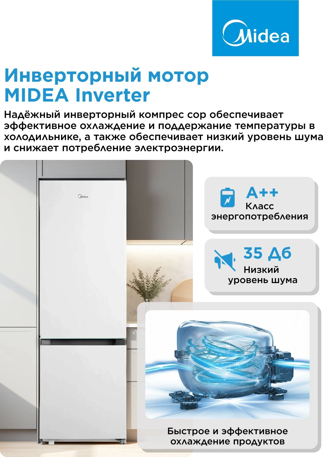 Холодильник Midea MDRB457FGF01ID 2-хкамерн. белый инвертер — миниатюра 22