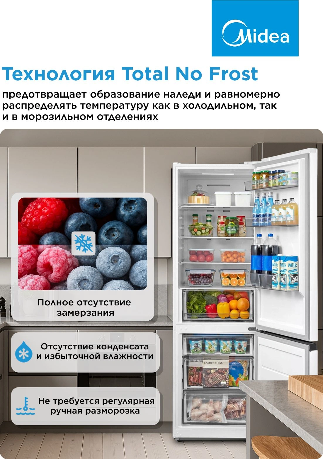 Холодильник Midea MDRB457FGF01ID 2-хкамерн. белый инвертер — миниатюра 23