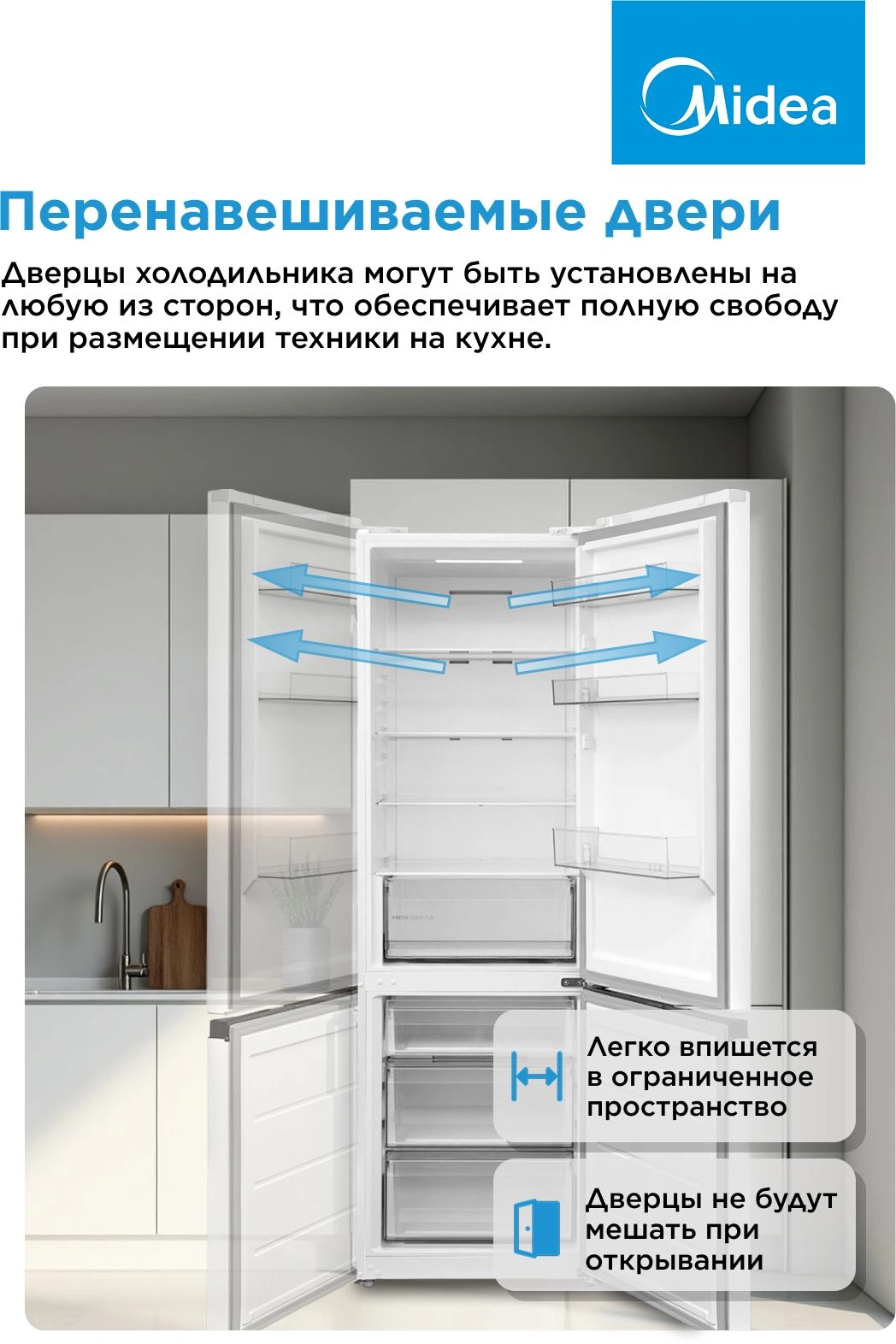 Холодильник Midea MDRB457FGF01ID 2-хкамерн. белый инвертер — миниатюра 27