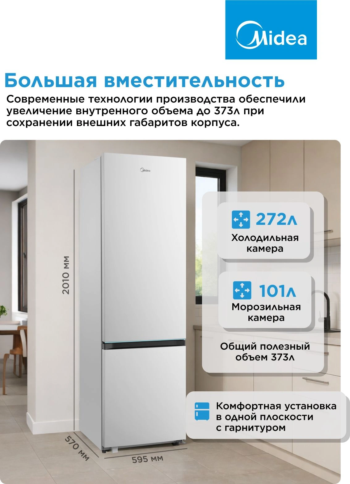 Холодильник Midea MDRB509FGF01ID 2-хкамерн. белый инвертер — миниатюра 18