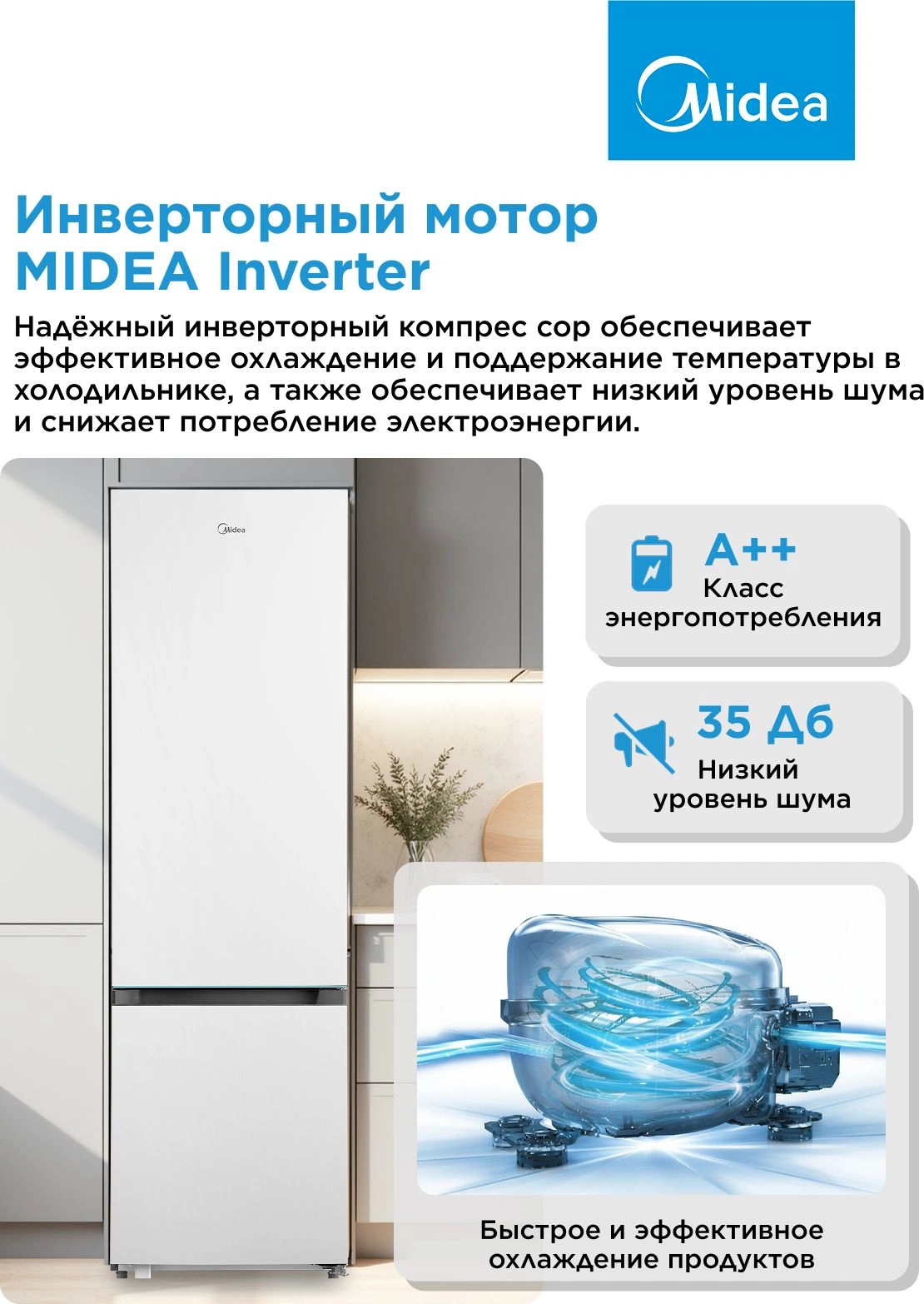 Холодильник Midea MDRB509FGF01ID 2-хкамерн. белый инвертер — миниатюра 19