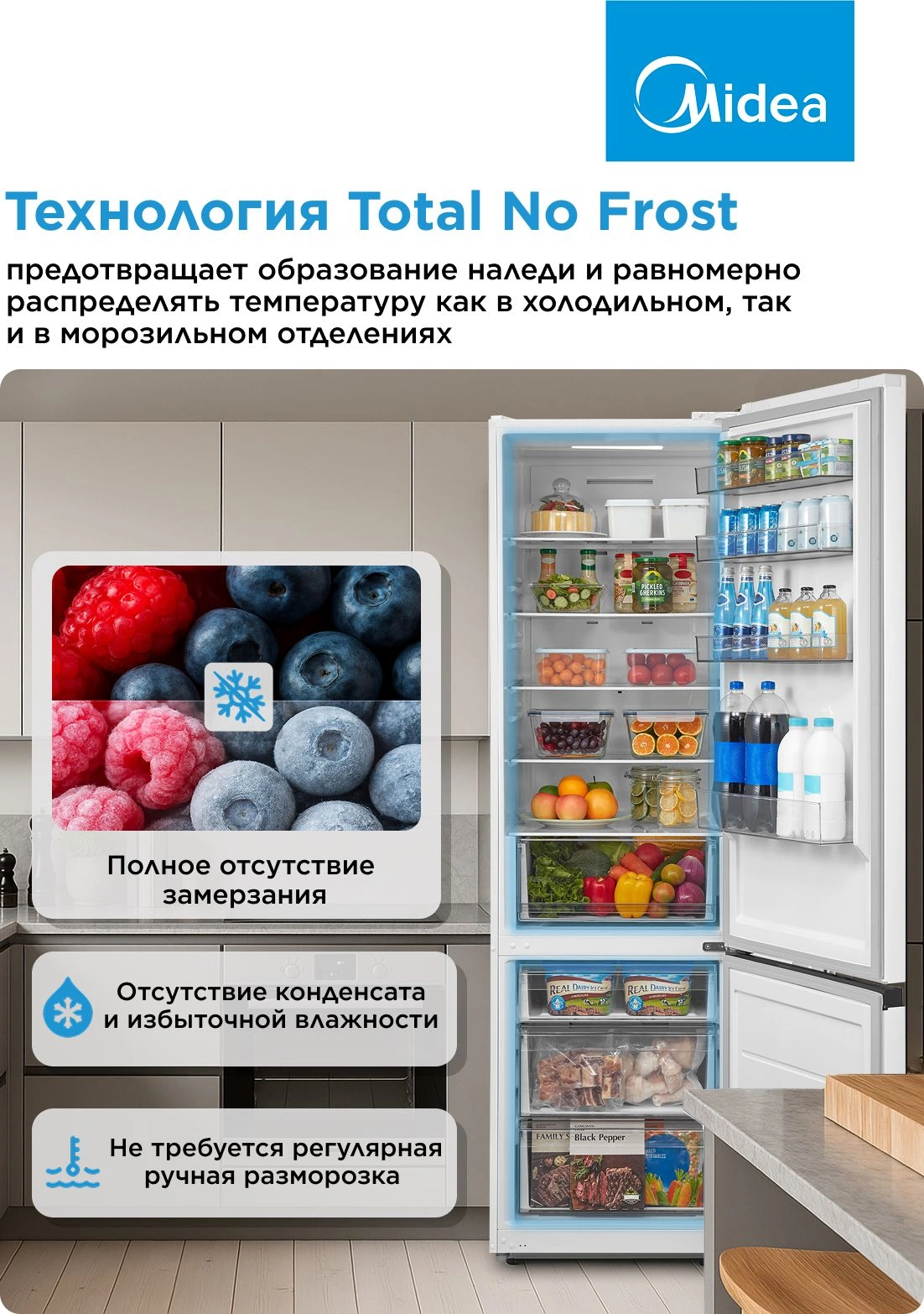 Холодильник Midea MDRB509FGF01ID 2-хкамерн. белый инвертер — миниатюра 20