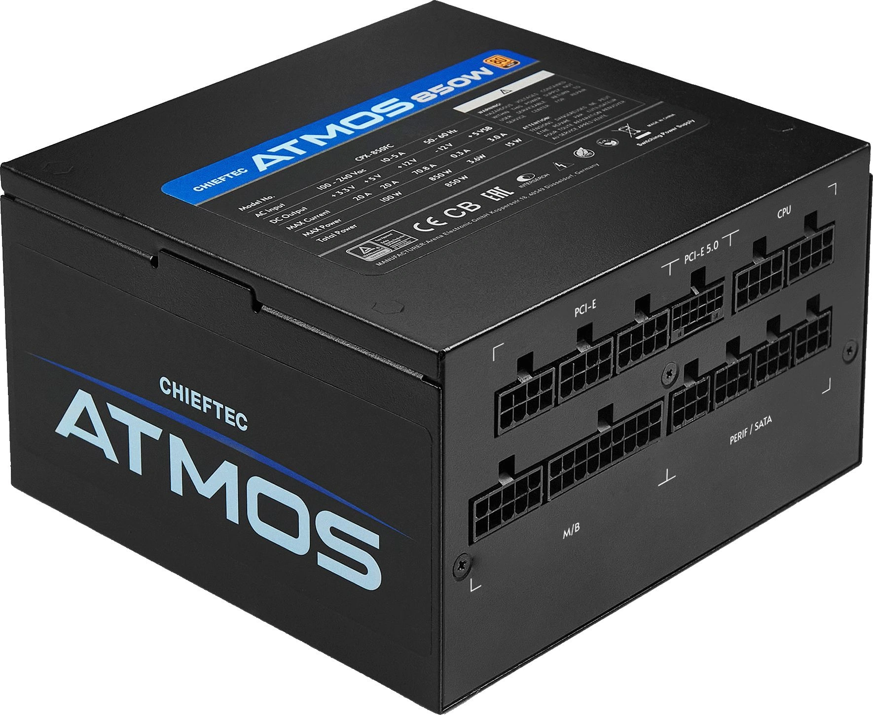 Блок питания Chieftec ATX 850W Atmos CPX-850FC 80+ gold (20+4pin) APFC 120mm fan 9xSATA Cab Manag RTL — миниатюра 4