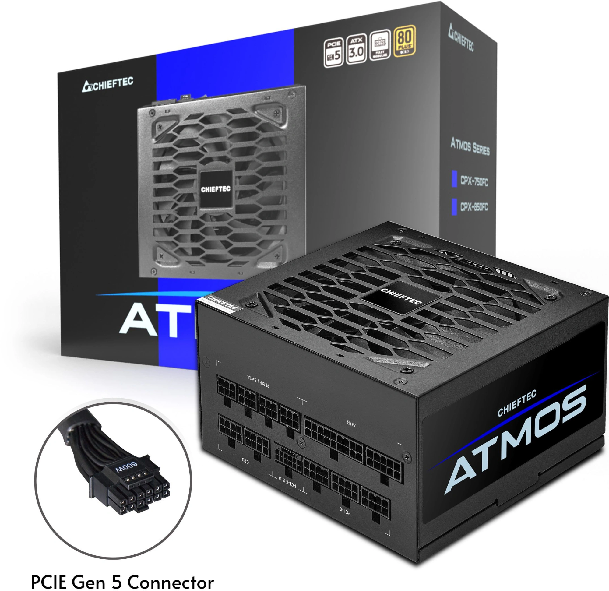 Блок питания Chieftec ATX 850W Atmos CPX-850FC 80+ gold (20+4pin) APFC 120mm fan 9xSATA Cab Manag RTL — миниатюра 8