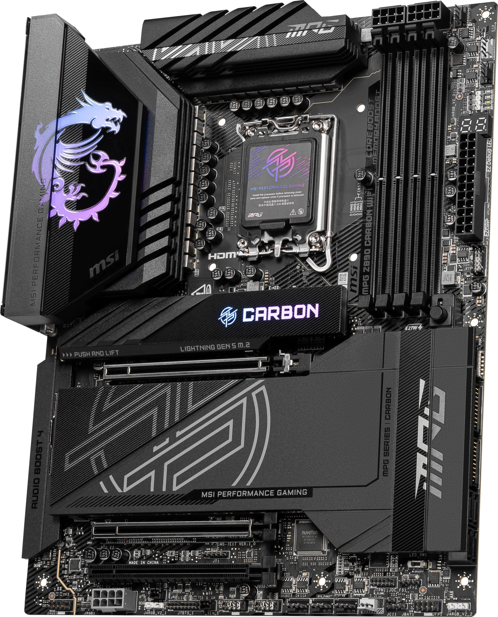Материнская плата MSI MPG Z890 CARBON WIFI Soc-1851 Intel Z890 4xDDR5 ATX AC`97 8ch(7.1) 5Gigabit + 2.5Gigabit Ethernet RAID+HDMI — миниатюра 4
