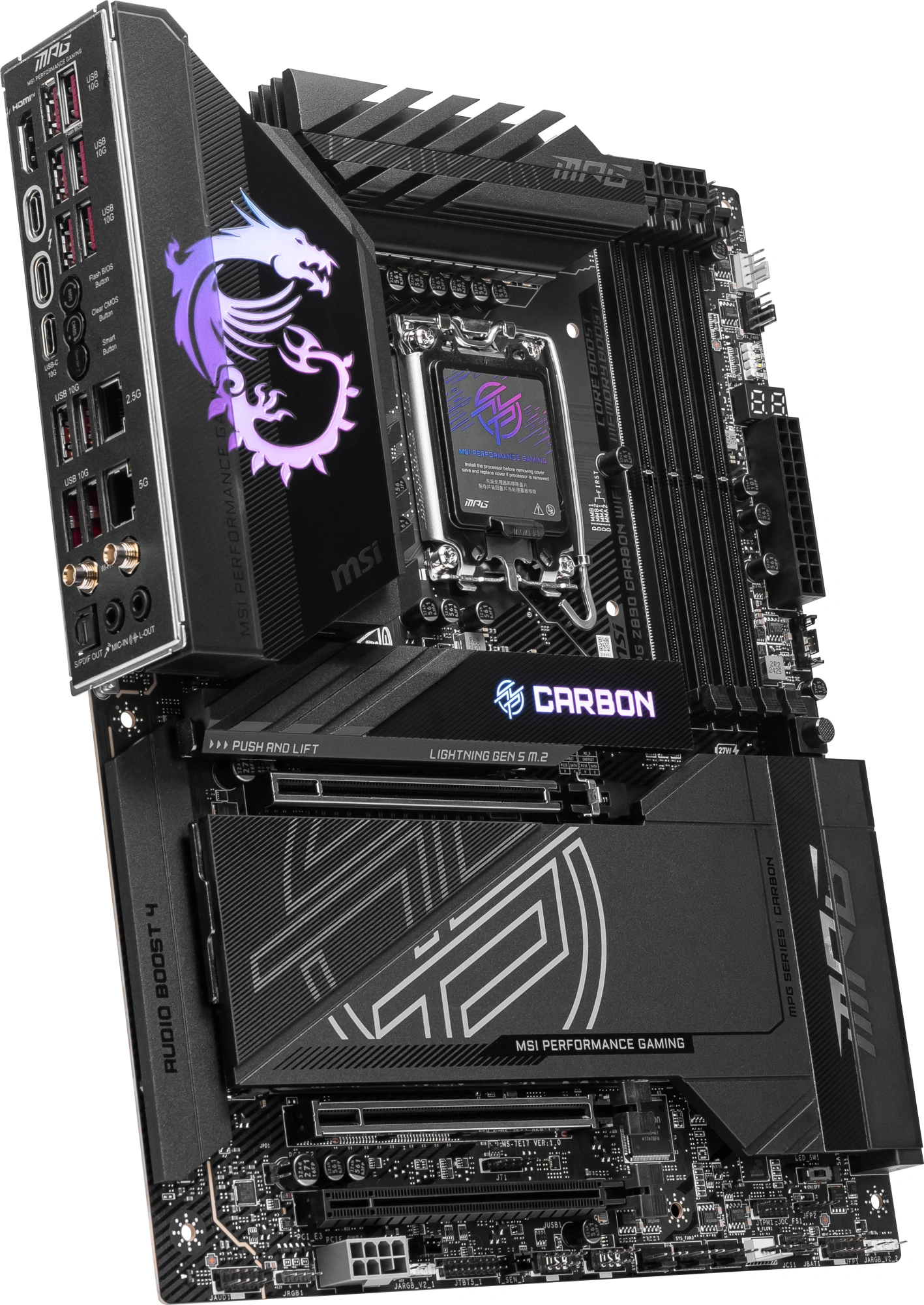 Материнская плата MSI MPG Z890 CARBON WIFI Soc-1851 Intel Z890 4xDDR5 ATX AC`97 8ch(7.1) 5Gigabit + 2.5Gigabit Ethernet RAID+HDMI — миниатюра 5