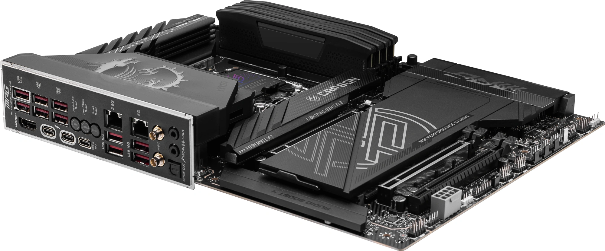 Материнская плата MSI MPG Z890 CARBON WIFI Soc-1851 Intel Z890 4xDDR5 ATX AC`97 8ch(7.1) 5Gigabit + 2.5Gigabit Ethernet RAID+HDMI — миниатюра 7