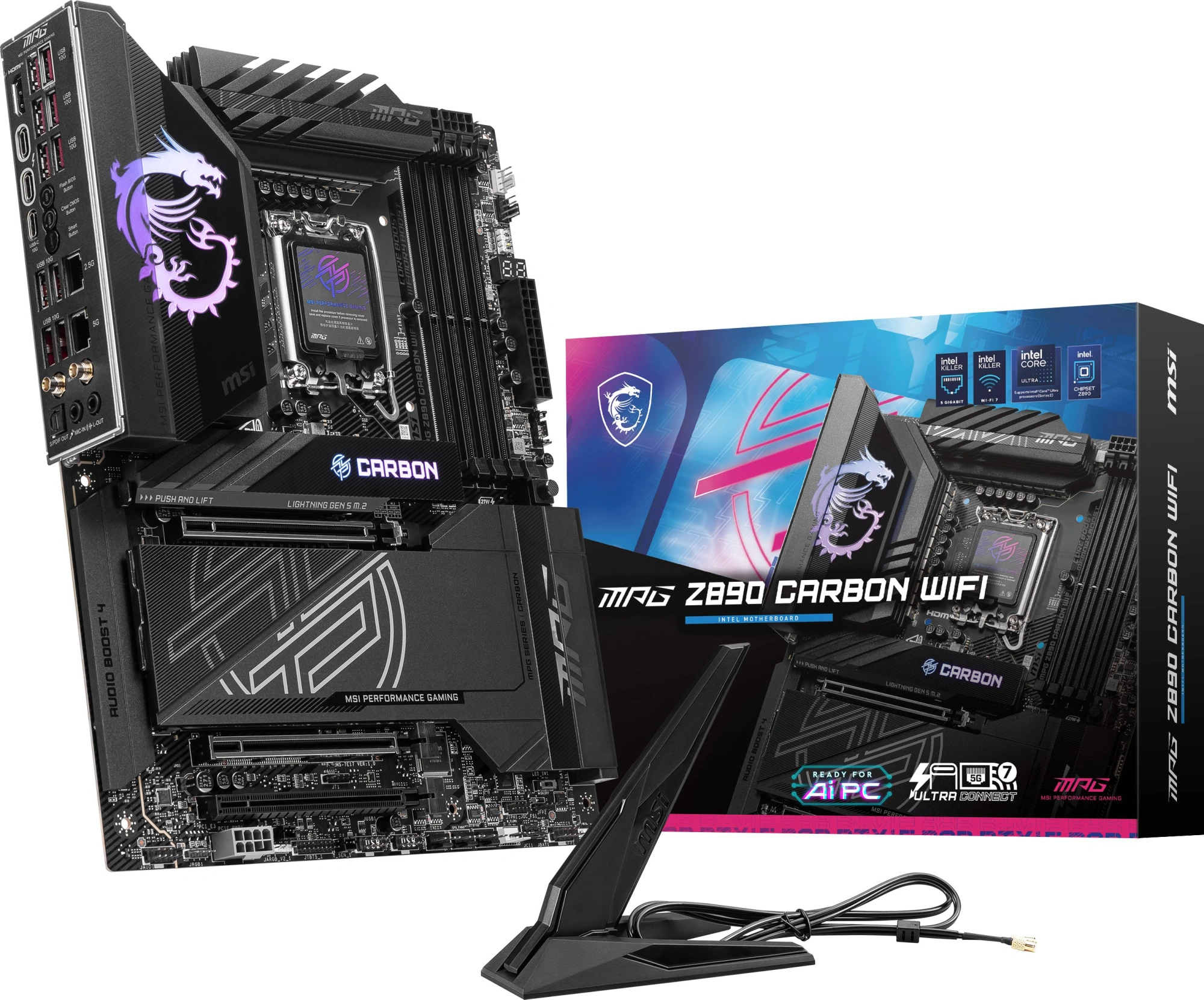 Материнская плата MSI MPG Z890 CARBON WIFI Soc-1851 Intel Z890 4xDDR5 ATX AC`97 8ch(7.1) 5Gigabit + 2.5Gigabit Ethernet RAID+HDMI — миниатюра 6