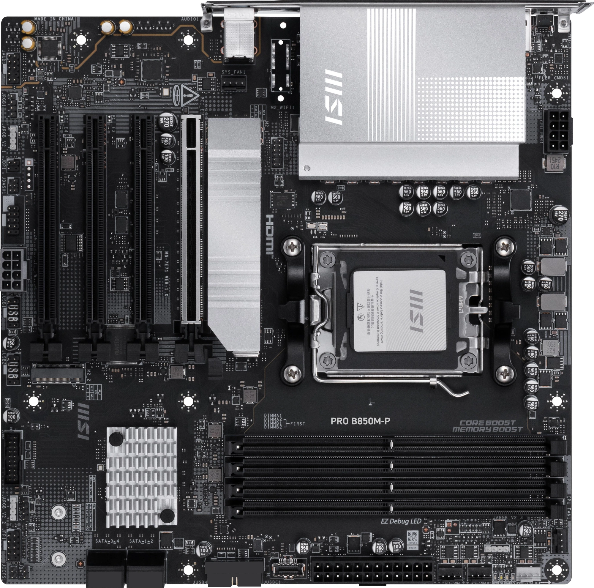 Материнская плата MSI PRO B850M-P Socket AM5 AMD B850 4xDDR5 mATX AC`97 8ch(7.1) 5Gigabit RAID+HDMI+DP — фото 1