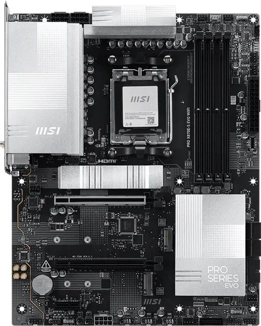 Материнская плата MSI PRO X870E-S EVO WIFI Socket AM5 AMD X870E 4xDDR5 ATX AC`97 8ch(7.1) 5Gigabit RAID+HDMI — миниатюра 3