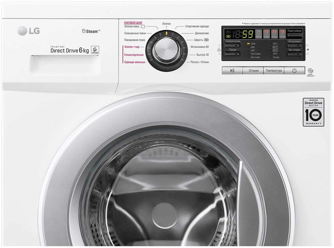 Стиральная машина LG F12M7NDS1 класс: A загр.фронтальная макс.:6кг белый инвертор — миниатюра 13