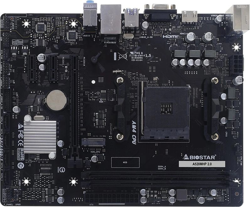 Материнская плата Biostar A520MHP 2.0 Soc-AM4 AMD A520 2xDDR4 mATX AC`97 8ch(7.1) GbLAN RAID+VGA+HDMI — фото 1