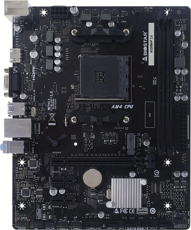 Материнская плата Biostar A520MHP 2.0 Soc-AM4 AMD A520 2xDDR4 mATX AC`97 8ch(7.1) GbLAN RAID+VGA+HDMI — миниатюра 5