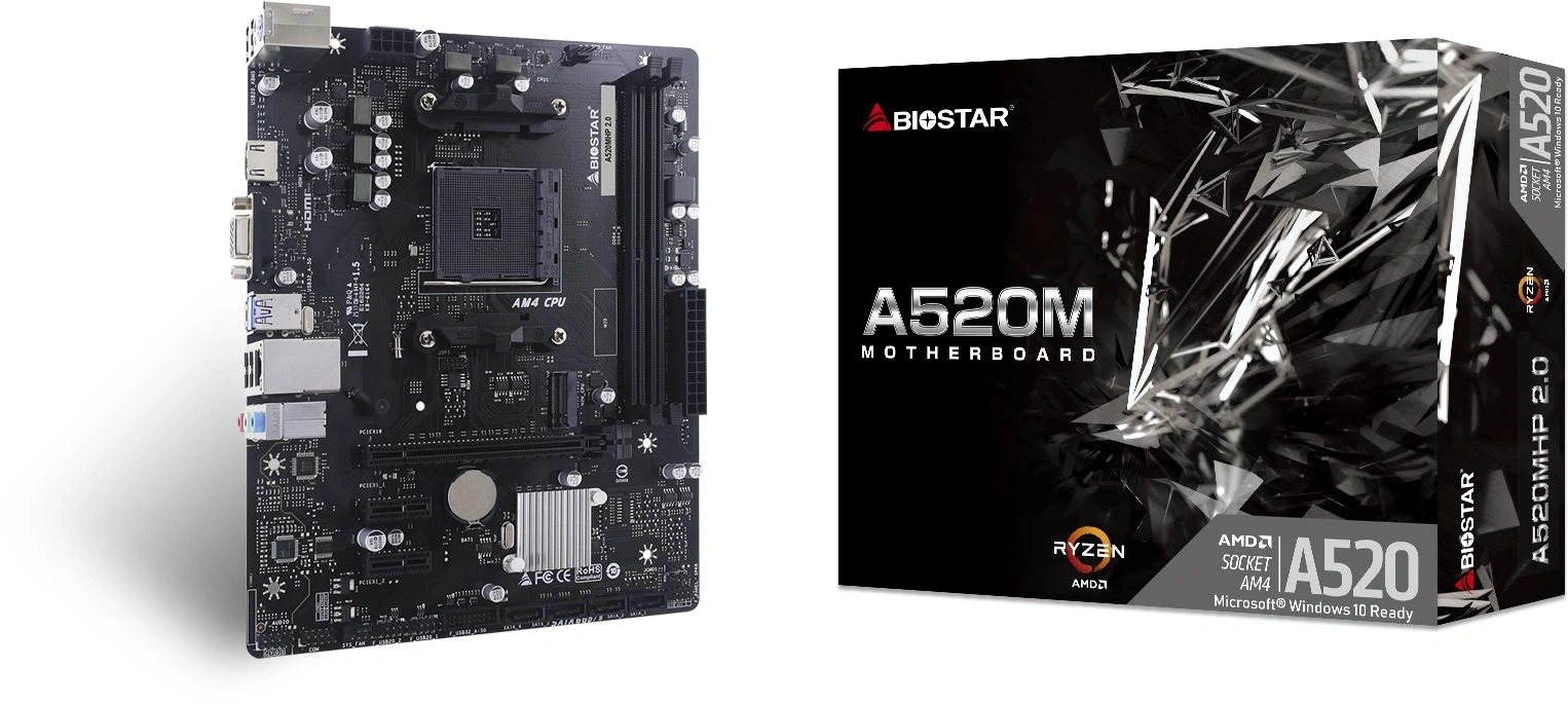 Материнская плата Biostar A520MHP 2.0 Soc-AM4 AMD A520 2xDDR4 mATX AC`97 8ch(7.1) GbLAN RAID+VGA+HDMI — миниатюра 3