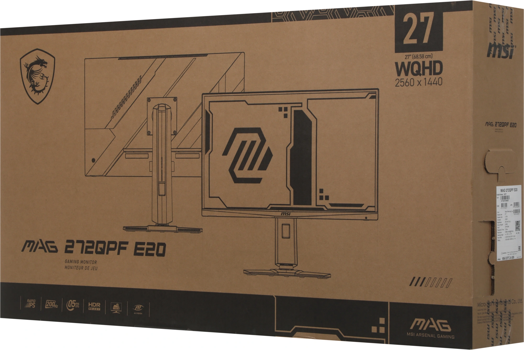 Монитор MSI 27" Mag 272QPF E20 черный IPS LED 16:9 HDMI полуматовая HAS Piv 300cd 178гр/178гр 2560x1440 200Hz DP Quad 2K (1440p) 6.2кг — миниатюра 6