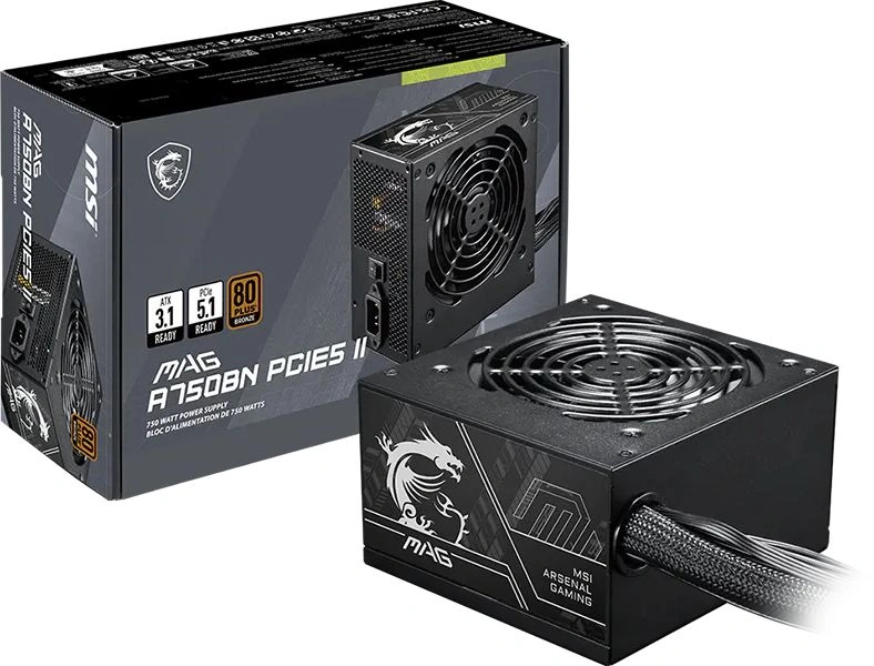 Блок питания MSI ATX 750W MAG A750BN PCIE5 II 80+ bronze (20+4pin) APFC 120mm fan 3xSATA RTL — миниатюра 3