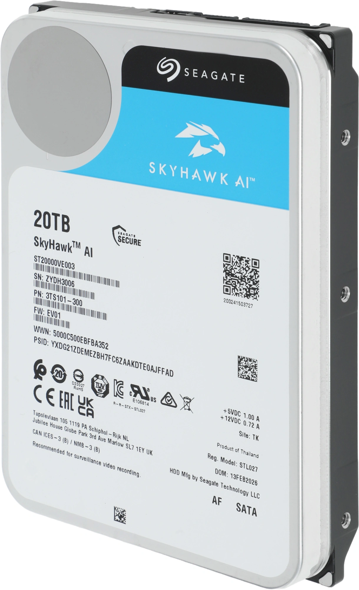 Жесткий диск Seagate SATA-III 20TB ST20000VE003 Surveillance SkyHawkAI 512E (7200rpm) 512Mb 3.5" — миниатюра 6