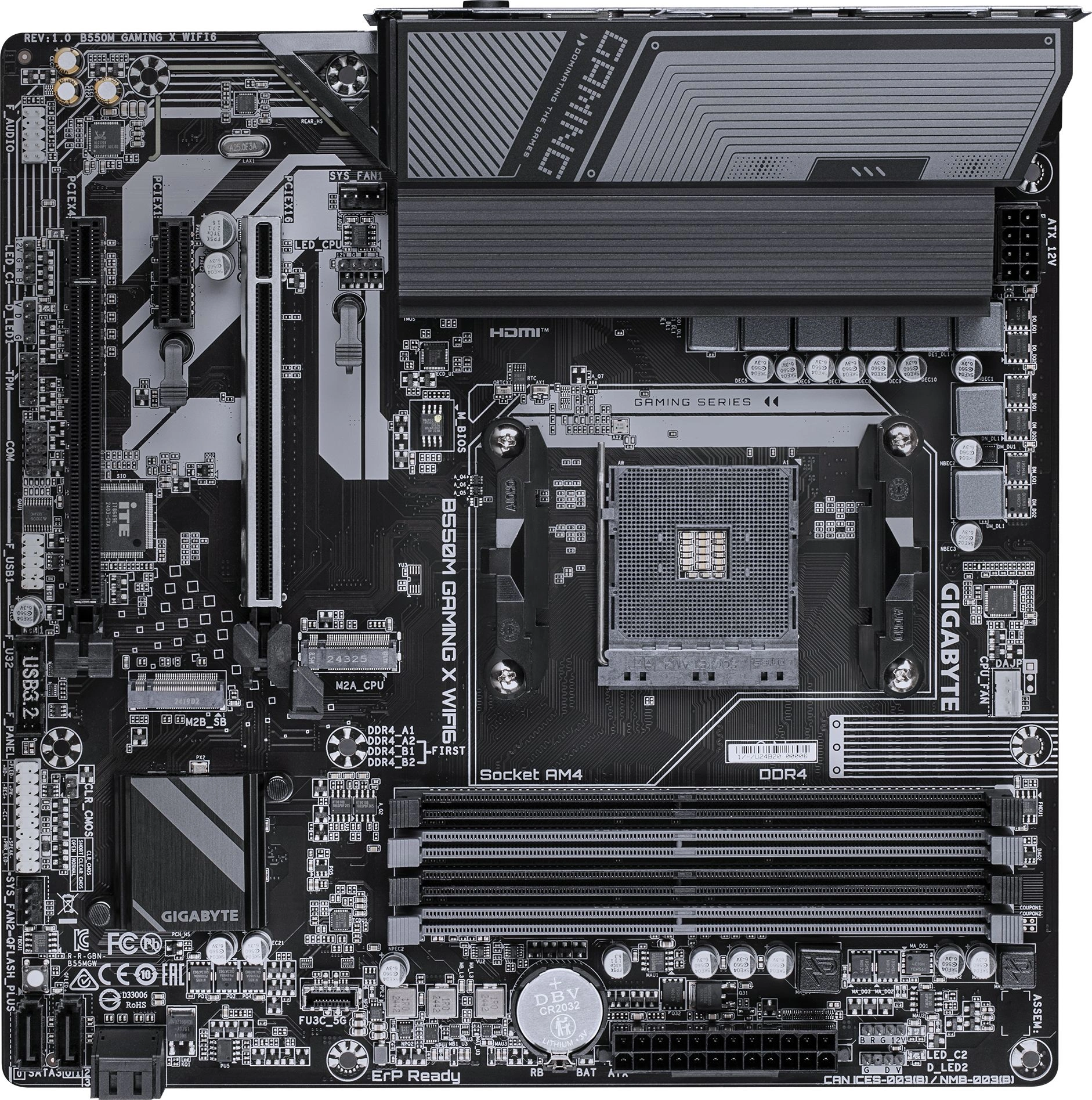 Материнская плата Gigabyte B550M GAMING X WIFI6 Soc-AM4 AMD B550 4xDDR4 mATX AC`97 8ch(7.1) GbLAN RAID+HDMI+DP — фото 1