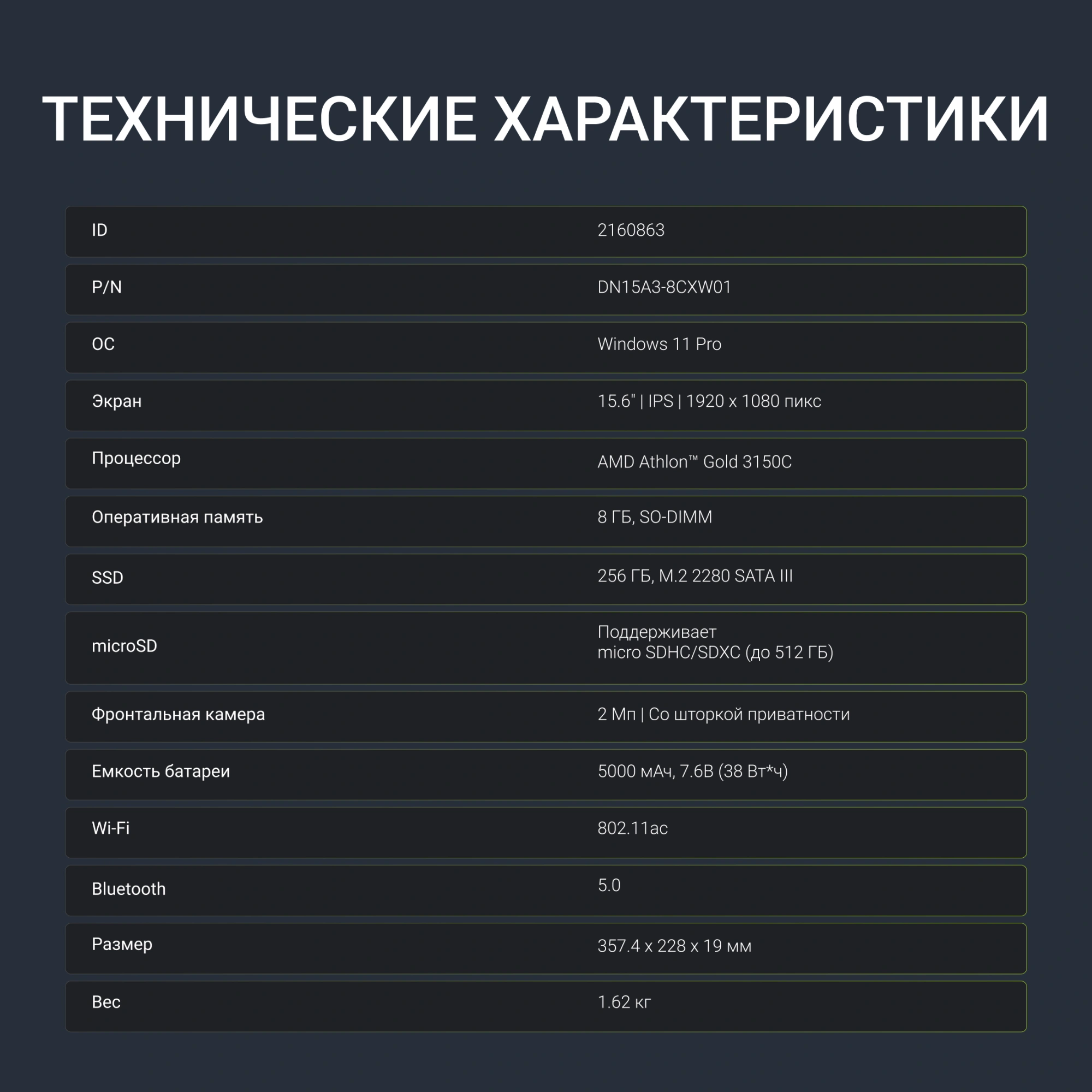 Ноутбук Digma Echo Athlon Gold 3150C 8Gb SSD256Gb AMD Radeon Graphics 15.6" IPS FHD (1920x1080) Windows 11 Pro dk.grey WiFi BT Cam 5000mAh (DN15A3-8CXW01) — миниатюра 17