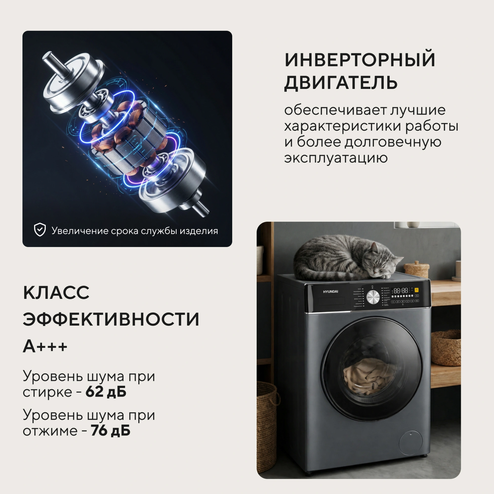 Стиральная машина Hyundai WME7217 класс: A+++ загр.фронтальная макс.:7кг серый инвертор — миниатюра 4