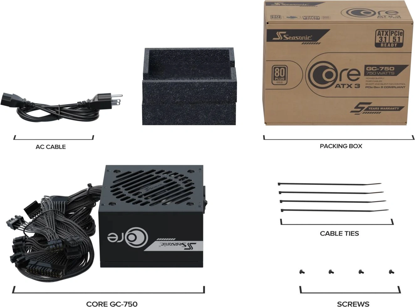 Блок питания Seasonic ATX 750W Core V2 GC-750 80+ gold (20+4pin) APFC 120mm fan 2xSATA RTL — миниатюра 11