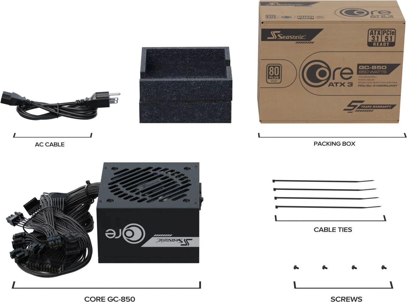 Блок питания Seasonic ATX 850W Core V2 GC-850 80+ gold (20+4pin) APFC 120mm fan 2xSATA RTL — миниатюра 12