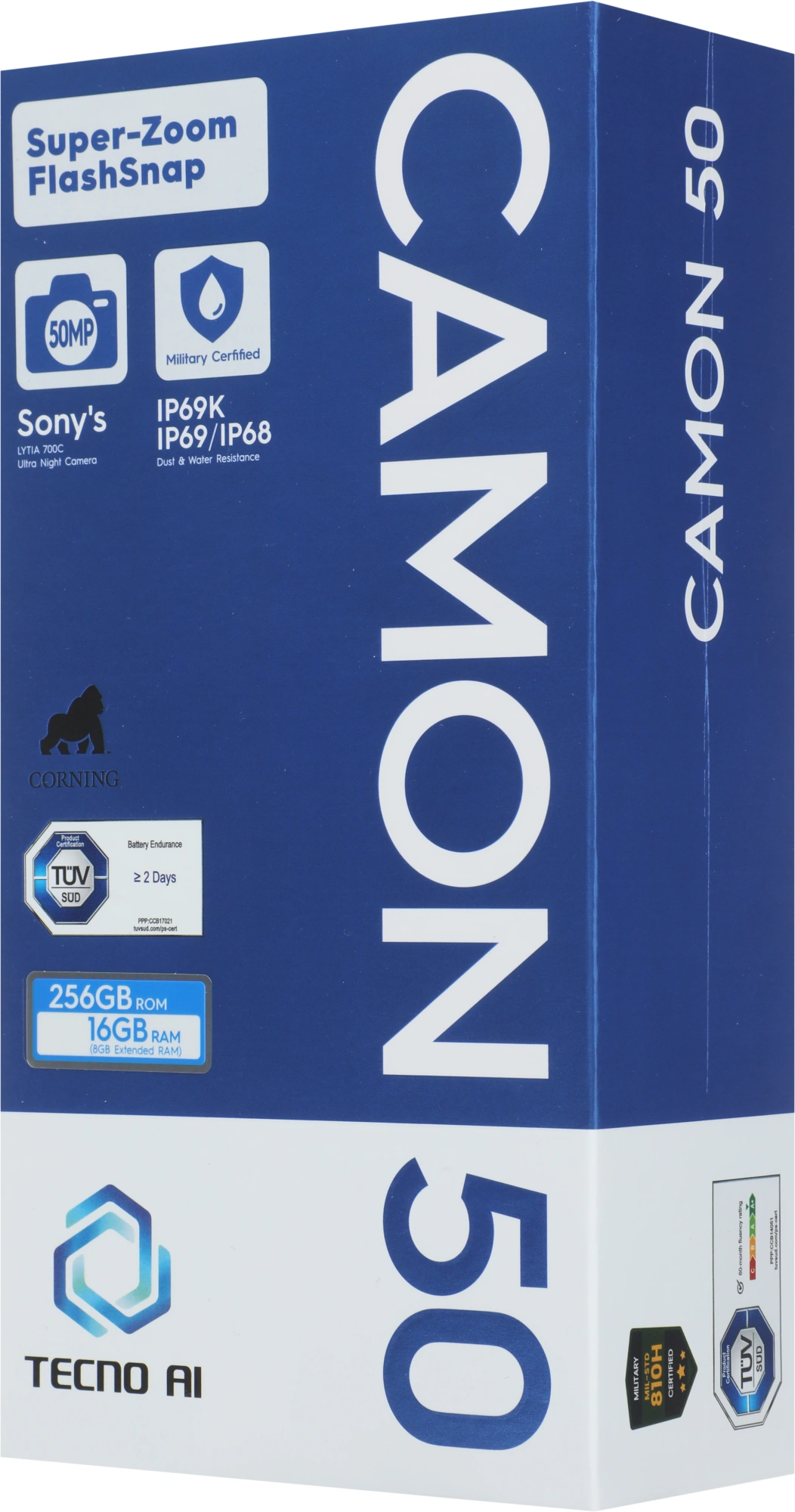 Смартфон Tecno Camon 50 256Gb 8Gb титан моноблок 3G 4G 2Sim 6.78" 1208x2644 Android 16 50Mpix 802.11 a/b/g/n/ac NFC GPS GSM900/1800 GSM1900 Protect FM — миниатюра 6