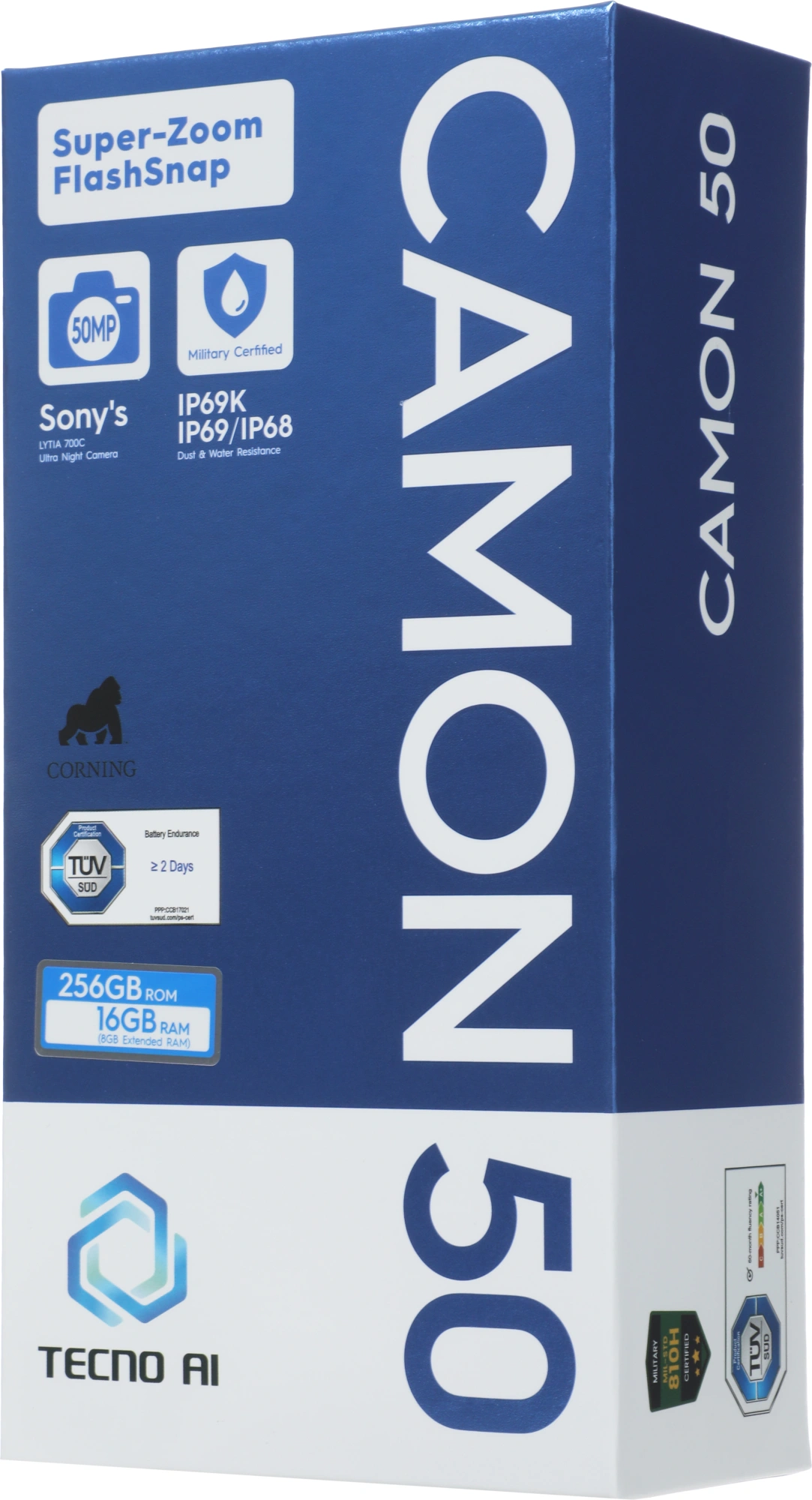 Смартфон Tecno Camon 50 256Gb 8Gb зеленый моноблок 3G 4G 2Sim 6.78" 1208x2644 Android 16 50Mpix 802.11 a/b/g/n/ac NFC GPS GSM900/1800 GSM1900 Protect FM — миниатюра 6