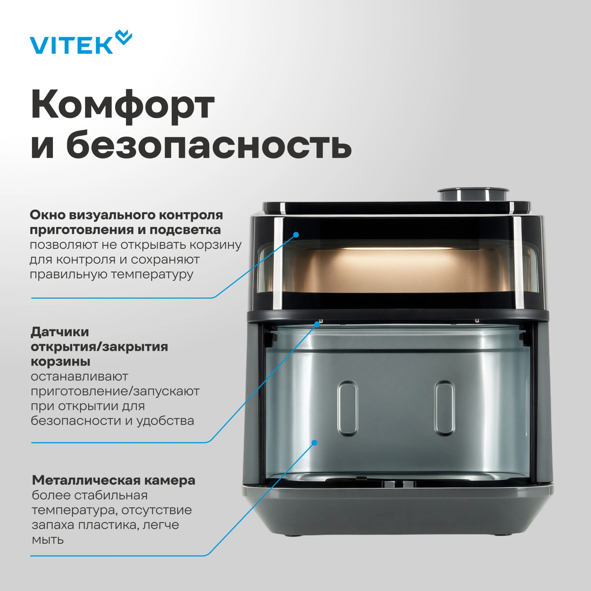 Аэрогриль Vitek VT-AF5505 6.5л 1800Вт серый/черный — миниатюра 8