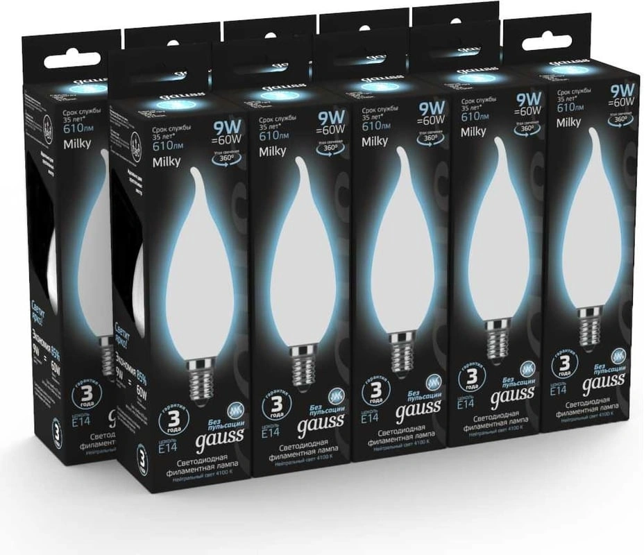 Лампа светодиодная Gauss Filament 104201209 9Вт цок.:E14 свеча 220B (упак.:1шт) — миниатюра 6