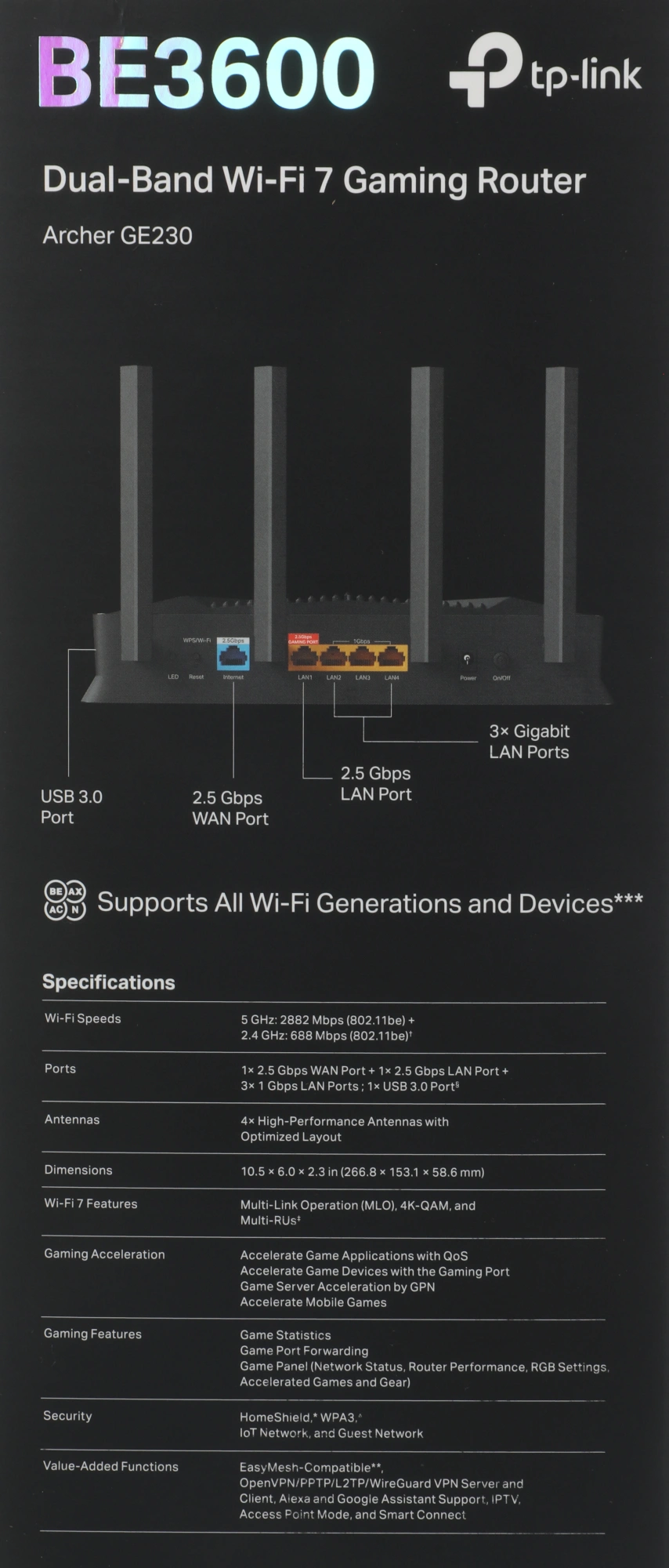 Роутер беспроводной TP-Link Archer GE230 BE3600 100/1000/2500BASE-T черный — миниатюра 7