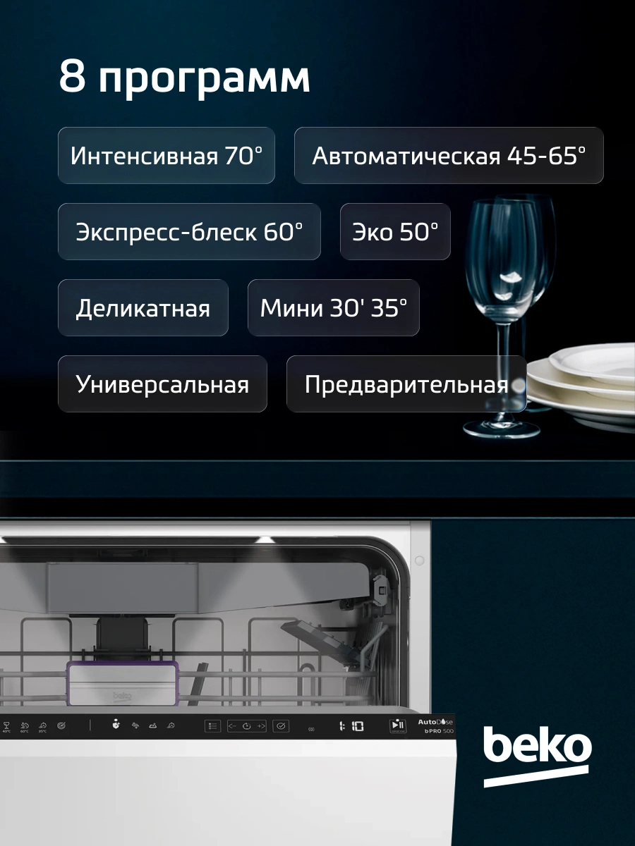 Посудомоечная машина встраив. Beko BDIN38530A 2100Вт полноразмерная — миниатюра 2