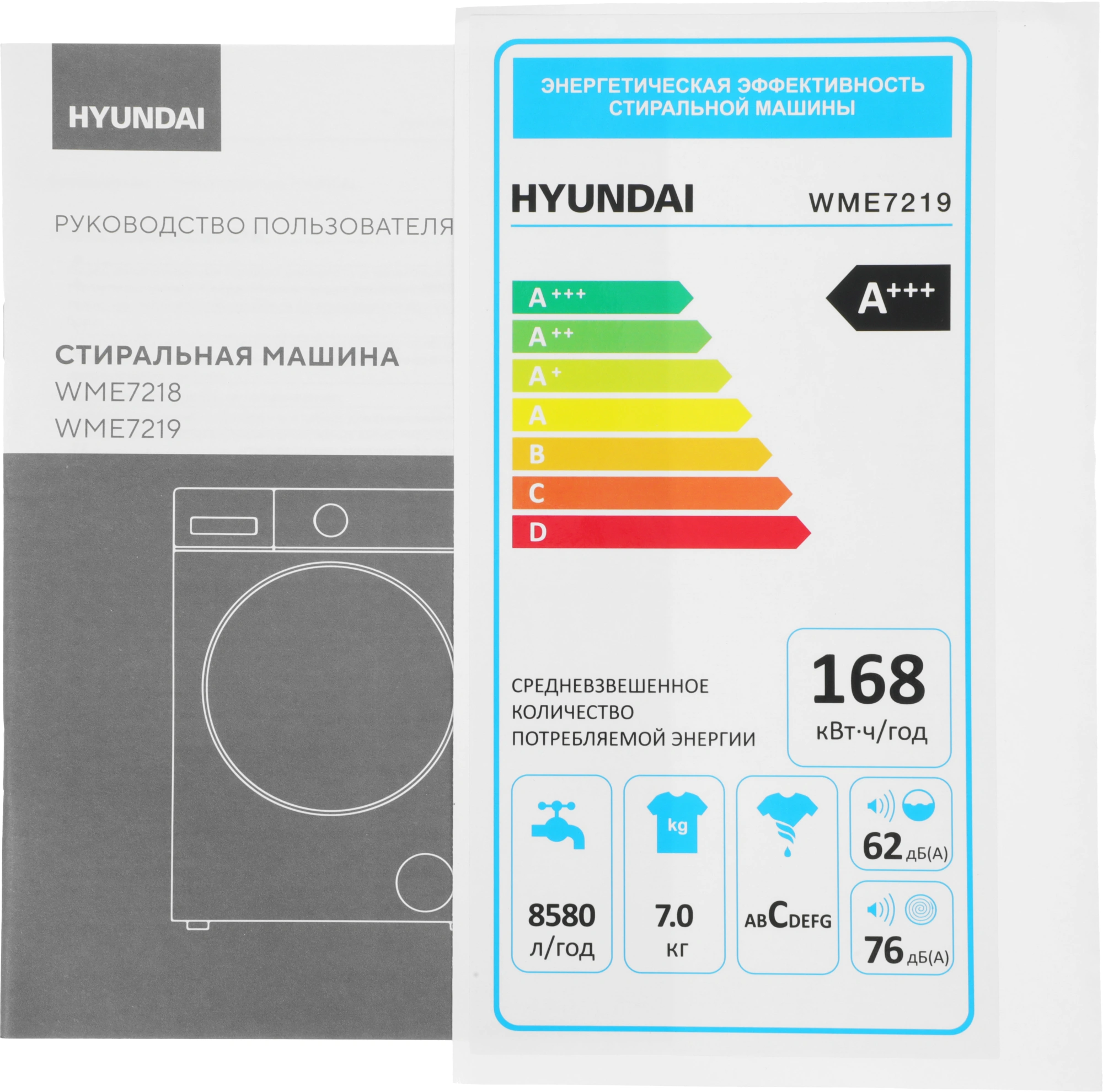 Стиральная машина Hyundai WME7219 класс: A+++ загр.фронтальная макс.:7кг белый инвертор — фото 1