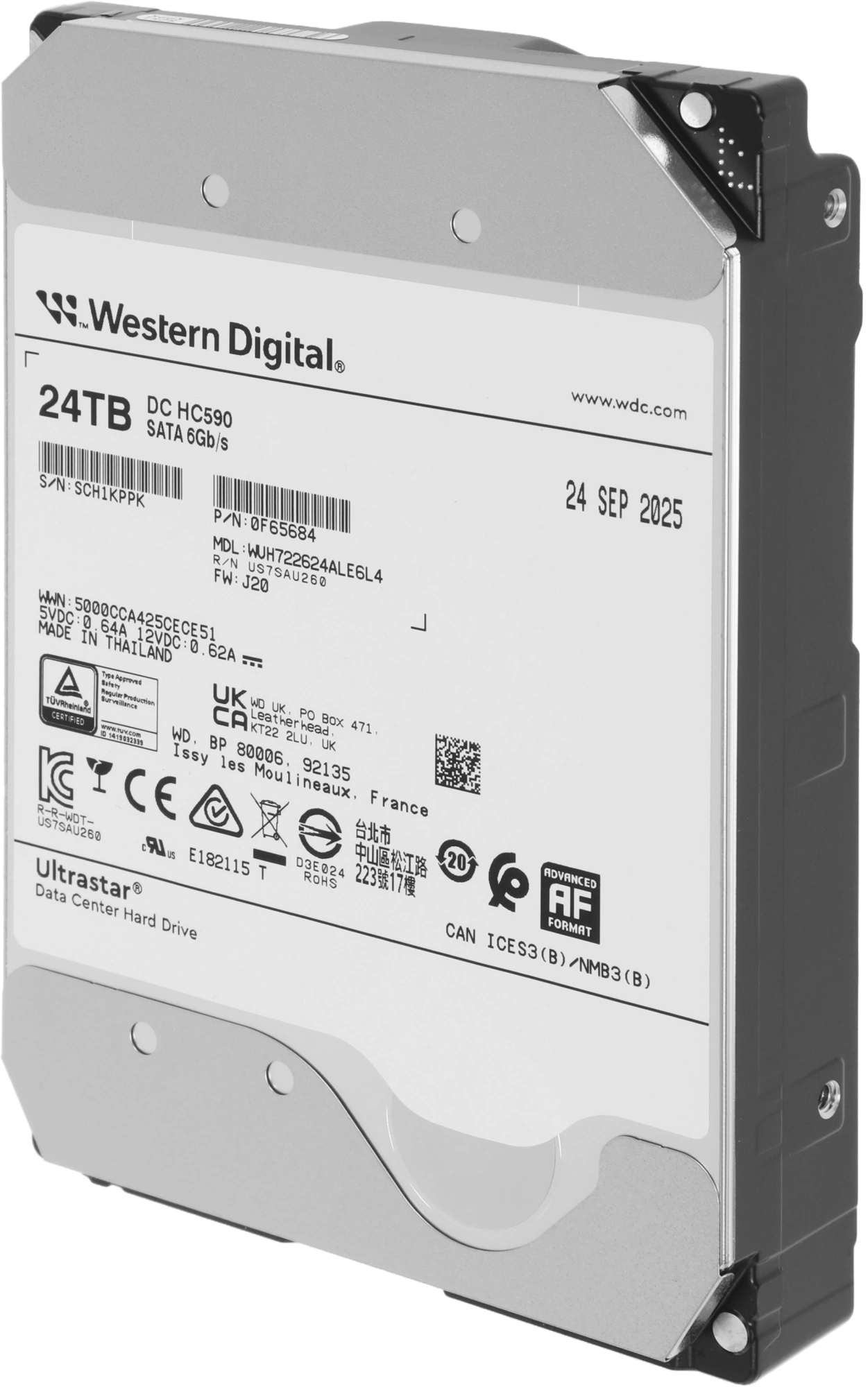 Жесткий диск WD SATA-III 24TB 0F65684 WUH722624ALE6L4 Ultrastar DC HC590 4KN (7200rpm) 512Mb 3.5" — миниатюра 6